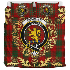 Cumming Comyn Tartan Crest Bedding Set - Golden Thistle Style