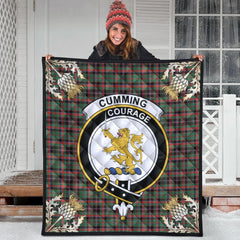 Cumming Hunting Ancient Tartan Crest Premium Quilt - Gold Thistle Style