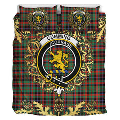 Cumming Hunting Ancient Tartan Crest Bedding Set - Golden Thistle Style