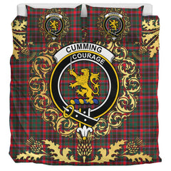 Cumming Hunting Modern Tartan Crest Bedding Set - Golden Thistle Style