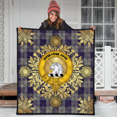 Cunningham Dress Blue Dancers Tartan Crest Premium Quilt - Gold Thistle Style