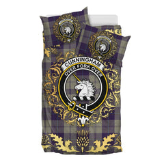 Cunningham Dress Blue Dancers Tartan Crest Bedding Set - Golden Thistle Style