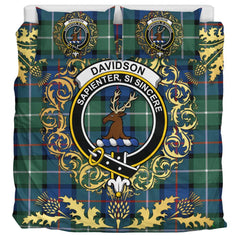 Davidson of Tulloch 01 Tartan Crest Bedding Set - Golden Thistle Style