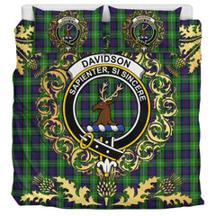 Davidson of Tulloch 02 Tartan Crest Bedding Set - Golden Thistle Style