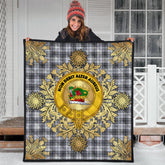 Douglas Grey Modern Tartan Crest Premium Quilt - Gold Thistle Style