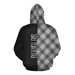 Douglas Grey Modern Tartan Hoodie Half of Me - Cross Style