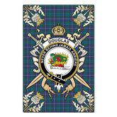 Douglas Modern Tartan Crest Black Garden Flag - Gold Thistle Style