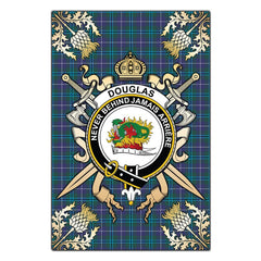 Douglas Modern Tartan Crest Black Garden Flag - Gold Thistle Style