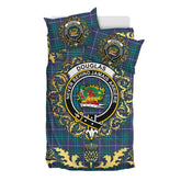 Douglas Modern Tartan Crest Bedding Set - Golden Thistle Style