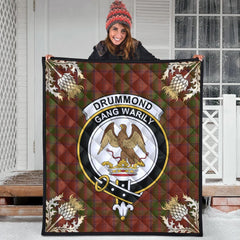Drummond Tartan Crest Premium Quilt - Gold Thistle Style