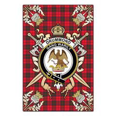 Drummond Modern Tartan Crest Black Garden Flag - Gold Thistle Style