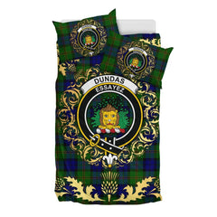 Dundas Modern Tartan Crest Bedding Set - Golden Thistle Style