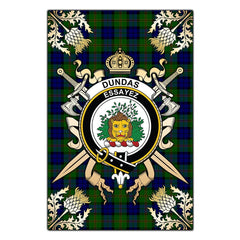 Dundas Modern Tartan Crest Black Garden Flag - Gold Thistle Style
