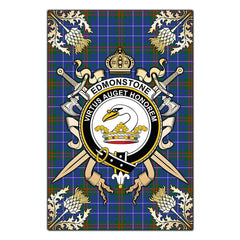 Edmonstone Tartan Crest Black Garden Flag - Gold Thistle Style