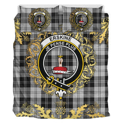 Erskine Black and White Tartan Crest Bedding Set - Golden Thistle Style