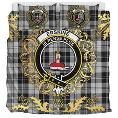 Erskine Black and White Tartan Crest Bedding Set - Golden Thistle Style