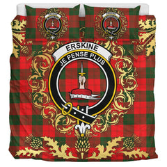 Erskine Modern Tartan Crest Bedding Set - Golden Thistle Style