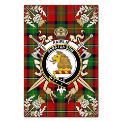 Fairlie Modern Tartan Crest Black Garden Flag - Gold Thistle Style