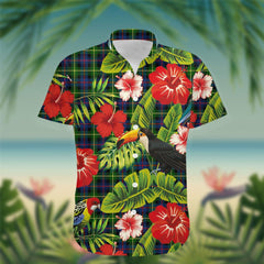Farquharson Tartan Hawaiian Shirt Hibiscus, Coconut, Parrot, Pineapple - Tropical Garden Shirt
