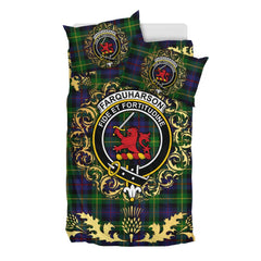 Farquharson Tartan Crest Bedding Set - Golden Thistle Style