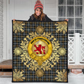 Farquharson Weathered Tartan Crest Premium Quilt - Gold Thistle Style