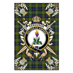 Ferguson Modern Tartan Crest Black Garden Flag - Gold Thistle Style