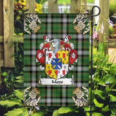 Moss Tartan Crest Black Garden Flag - Gold Thistle Style