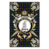 Fleming Tartan Crest Black Garden Flag - Gold Thistle Style