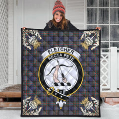Fletcher of Dunans Tartan Crest Premium Quilt - Gold Thistle Style