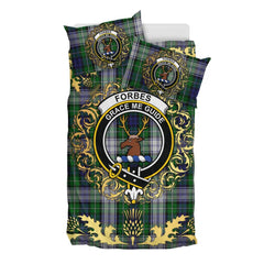 Forbes Dress Tartan Crest Bedding Set - Golden Thistle Style