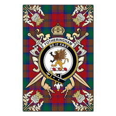 Fotheringham Modern Tartan Crest Black Garden Flag - Gold Thistle Style