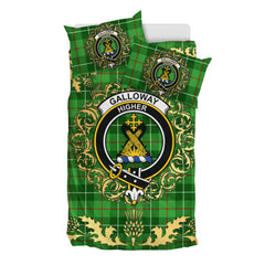 Galloway Tartan Crest Bedding Set - Golden Thistle Style
