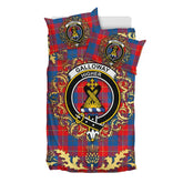 Galloway Red Tartan Crest Bedding Set - Golden Thistle Style