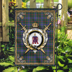 Ogilvie Hunting Modern Tartan Crest Garden Flag - Celtic Thistle Style