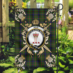 Reid Green Tartan Crest Black Garden Flag - Gold Thistle Style