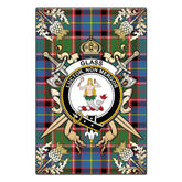 Glass Tartan Crest Black Garden Flag - Gold Thistle Style