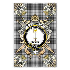 Glendinning Tartan Crest Black Garden Flag - Gold Thistle Style