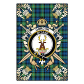Gordon Ancient Tartan Crest Black Garden Flag - Gold Thistle Style
