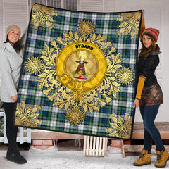 Gordon Dress Ancient Tartan Crest Premium Quilt - Gold Thistle Style