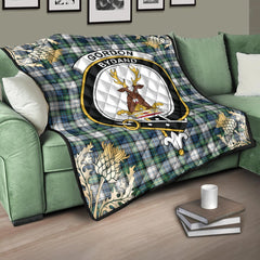 Gordon Dress Ancient Tartan Crest Premium Quilt - Gold Thistle Style