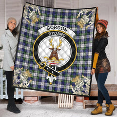 Gordon Dress Modern Tartan Crest Premium Quilt - Gold Thistle Style