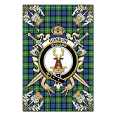 Gordon Old Ancient Tartan Crest Black Garden Flag - Gold Thistle Style