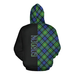 Gordon Old Ancient Tartan Hoodie Half of Me - Cross Style