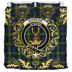 Gordon of Esslemont Tartan Crest Bedding Set - Golden Thistle Style