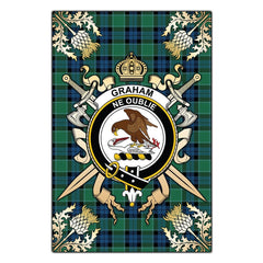 Graham of Menteith Ancient Tartan Crest Black Garden Flag - Gold Thistle Style