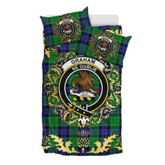 Graham of Menteith Modern Tartan Crest Bedding Set - Golden Thistle Style