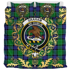 Graham of Menteith Modern Tartan Crest Bedding Set - Golden Thistle Style