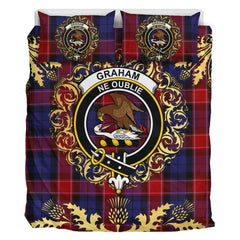 Graham of Menteith Red 01 Tartan Crest Bedding Set - Golden Thistle Style