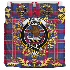Graham of Menteith Red 02 Tartan Crest Bedding Set - Golden Thistle Style
