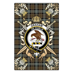 Graham of Menteith Weathered Tartan Crest Black Garden Flag - Gold Thistle Style